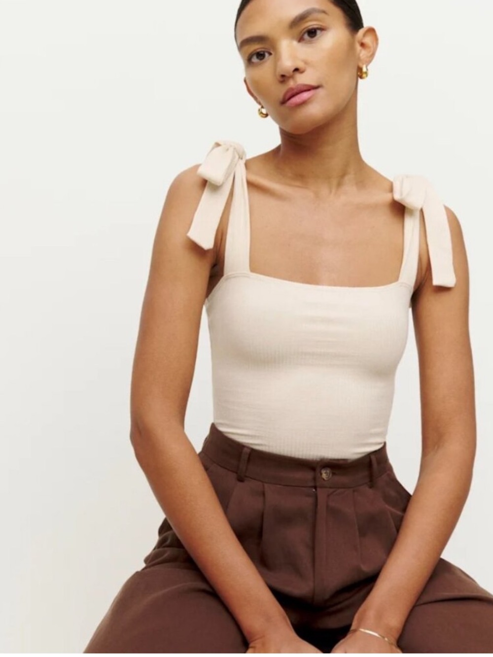 Reformation Canyon Tie‎ Strap Knit Tank (Cream Tie-Strap Camisole) Small